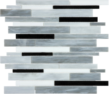 Ornamental Glass Random Strip Mosaic